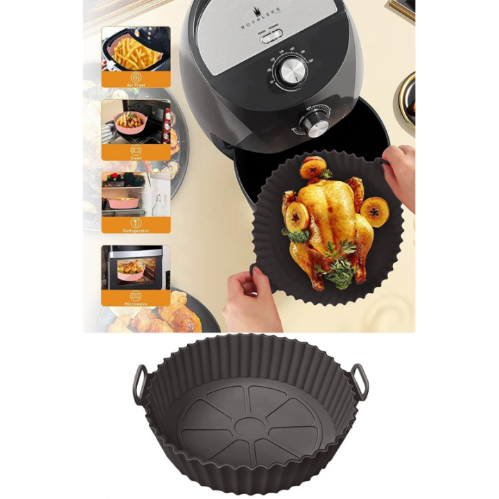 Airfryer Siyah Silikon Pişirme Kabı Airfryer Pişirme Tabanı 20 x 5 cm
