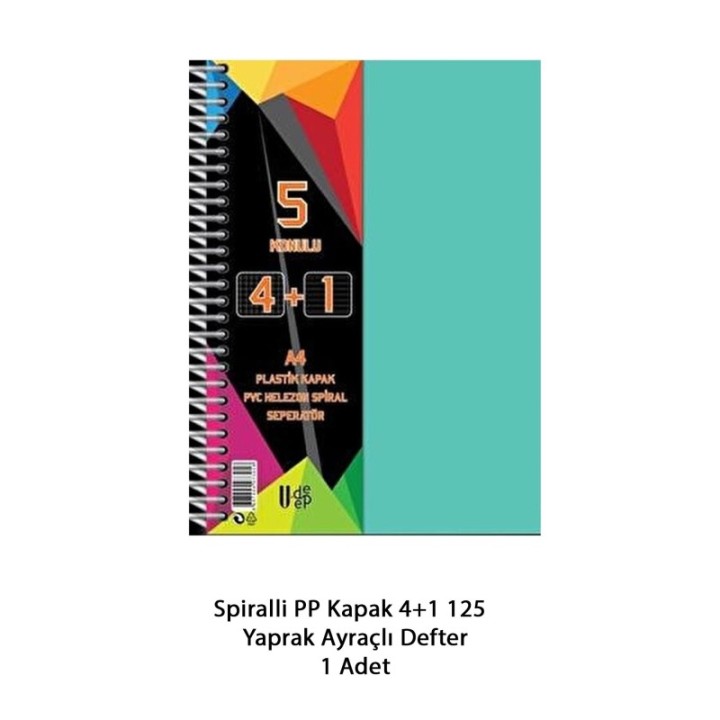 Spiralli PP Kapak 4+1 125 Yaprak Ayraçlı Defter