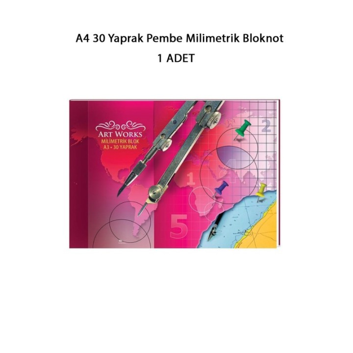 A4 30 Yaprak Pembe Milimetrik Bloknot