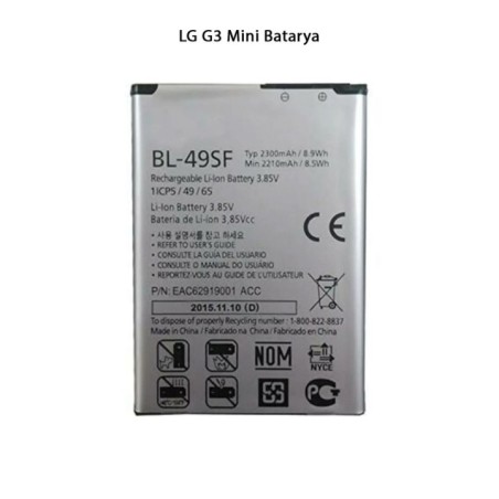 LG G3 Mini Telefonlarla Uyumlu Batarya Pi 2300 mAh