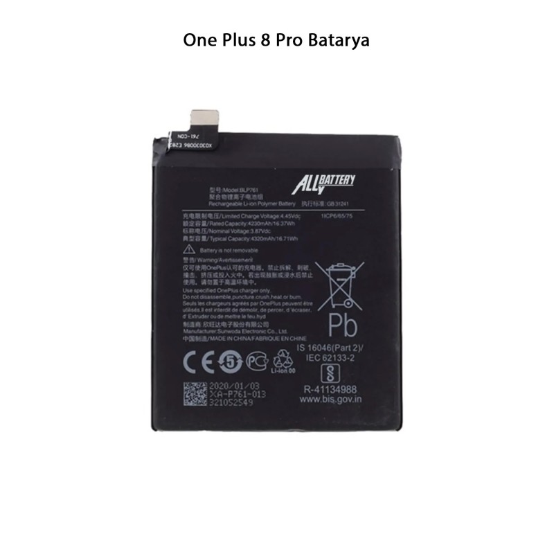 One Plus 8 Pro Telefonlarla Uyumlu Batarya 4320 mAh