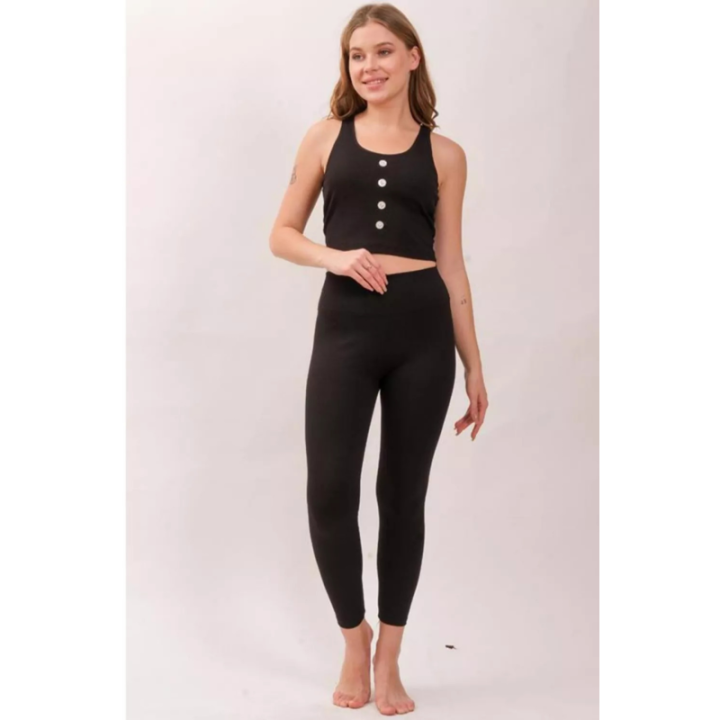 Siyah Yüksek Bel Fitilli Kadın Tayt Yazlık 2001