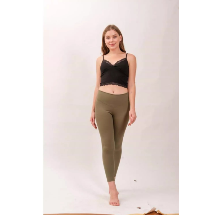 Haki Yüksek Bel Fitilli Kadın Tayt Yazlık 2001