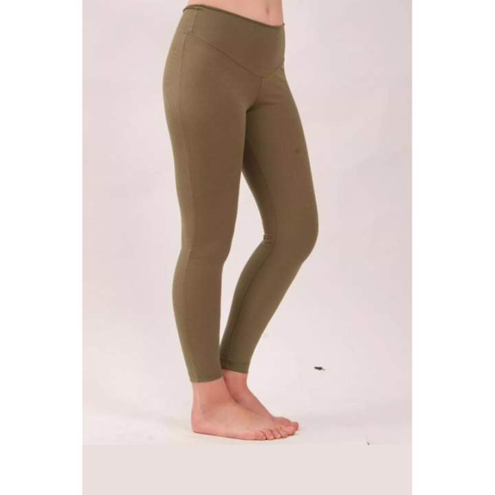 Haki Yüksek Bel Fitilli Kadın Tayt Yazlık 2001