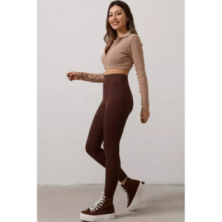 Kahverengi Yüksek Bel Fitilli Kadın Tayt Yazlık 2001