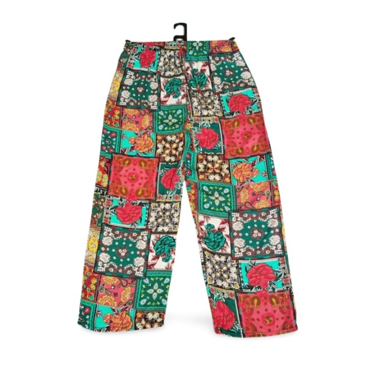 İthal Viskon Geniş Paça Şık Etnik Otantik Desenli Pantolon - Royaleks