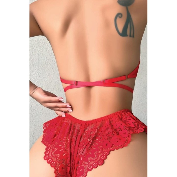 Night Light Kadın Kırmızı Dantel Çekici Bel Detaylı Fantazi Sütyen Kül