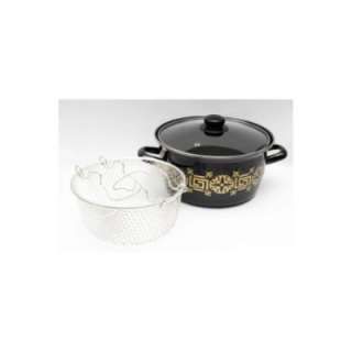 Emaye Kızartma Tenceresi Siyah Çiçekli 22 Cm Royaleks-69116