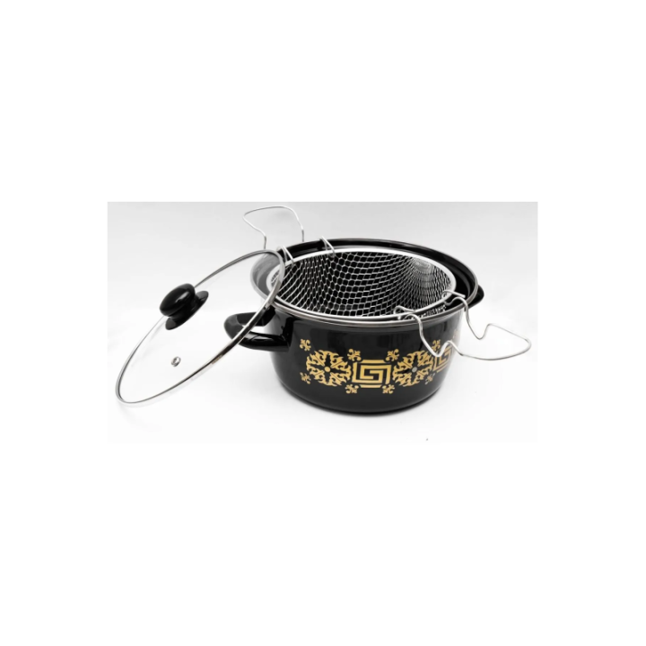 Emaye Kızartma Tenceresi Siyah Çiçekli 22 Cm Royaleks-69116