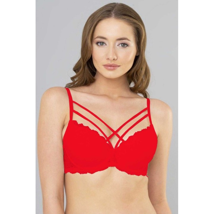 Çapraz İpli Dantelli Silikonlu Boş Sütyen Kırmızı