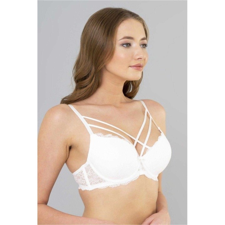 Çapraz İpli Dantelli Silikonlu Boş Sütyen Beyaz