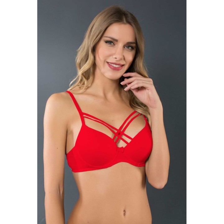 Çapraz İpli Silikonlu Dolu Sütyen Kırmızı
