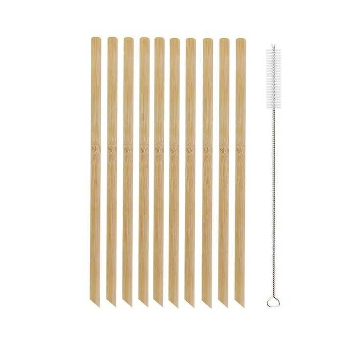 10 Adet Doğal Bambu Pipet Vegan Pipeti ve Temizleme Fırçası