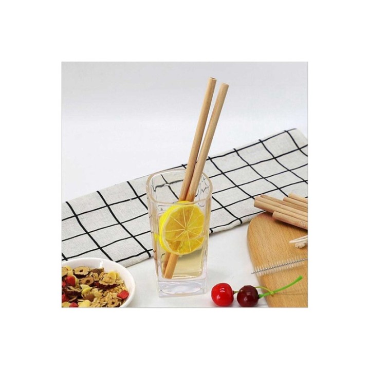 10 Adet Doğal Bambu Pipet Vegan Pipeti ve Temizleme Fırçası