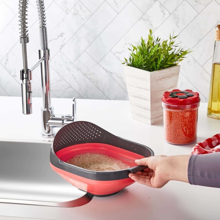 Silikon Akordiyon Pirinç Süzgeci Katlanabilir Yer Kaplamaz 27.5 x 23 x